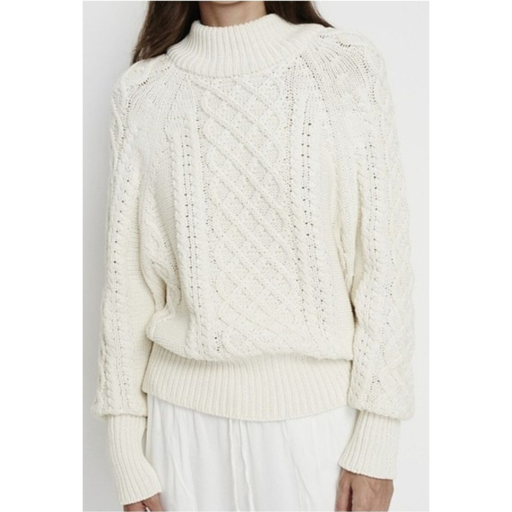 Faithfull The Brand Lauren Cable Knit Sweater in Off White Size 4